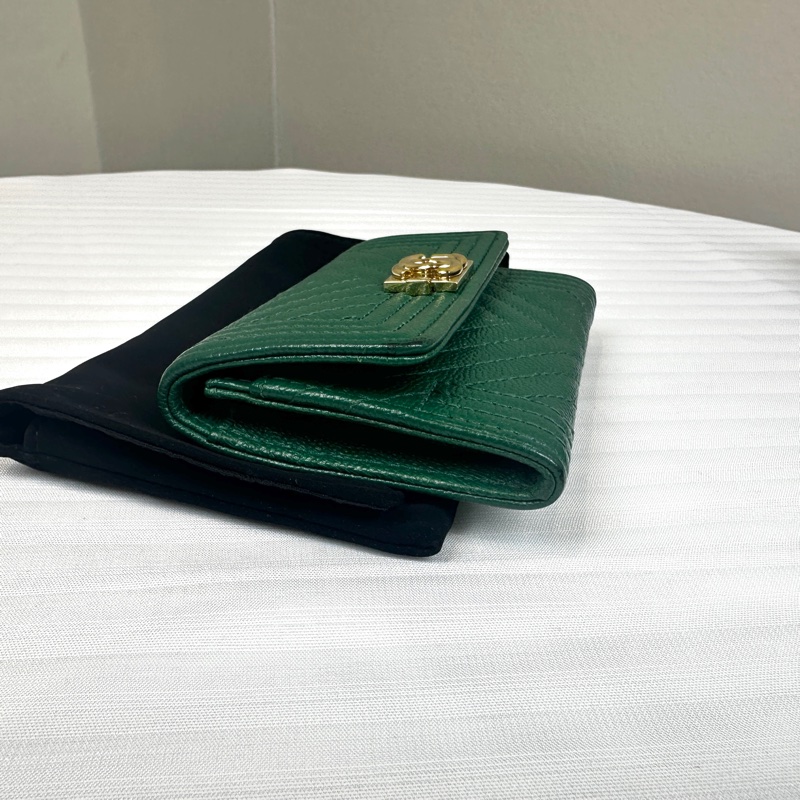 香奈兒/Chanel BOY 金扣深綠色短夾卡包錢包11x1x7.5cm-2