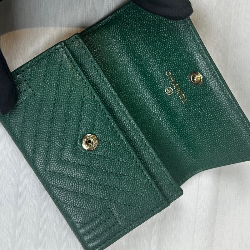 香奈兒/Chanel BOY 金扣深綠色短夾卡包錢包11x1x7.5cm-16