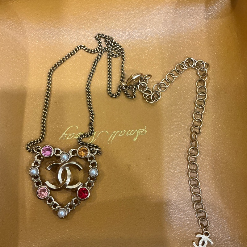 Chanel 復古金珍珠彩鑽項鍊-3