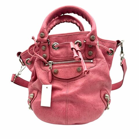 【美收精品】BALENCIAGA 粉色水桶機車包 C-69