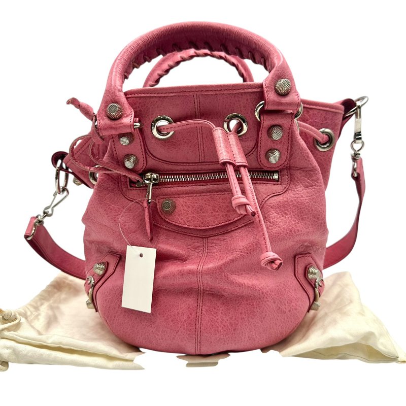 【美收精品】BALENCIAGA 粉色水桶機車包 C-69-10