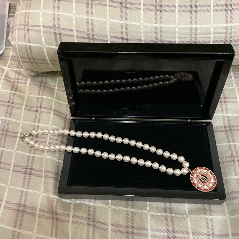 Chanel 皮穿吊墜珍珠項鍊-5