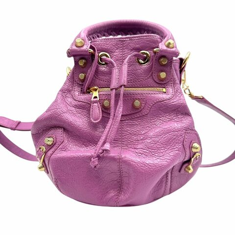 【美收精品】BALENCIAGA 紫色水桶機車包 C-69