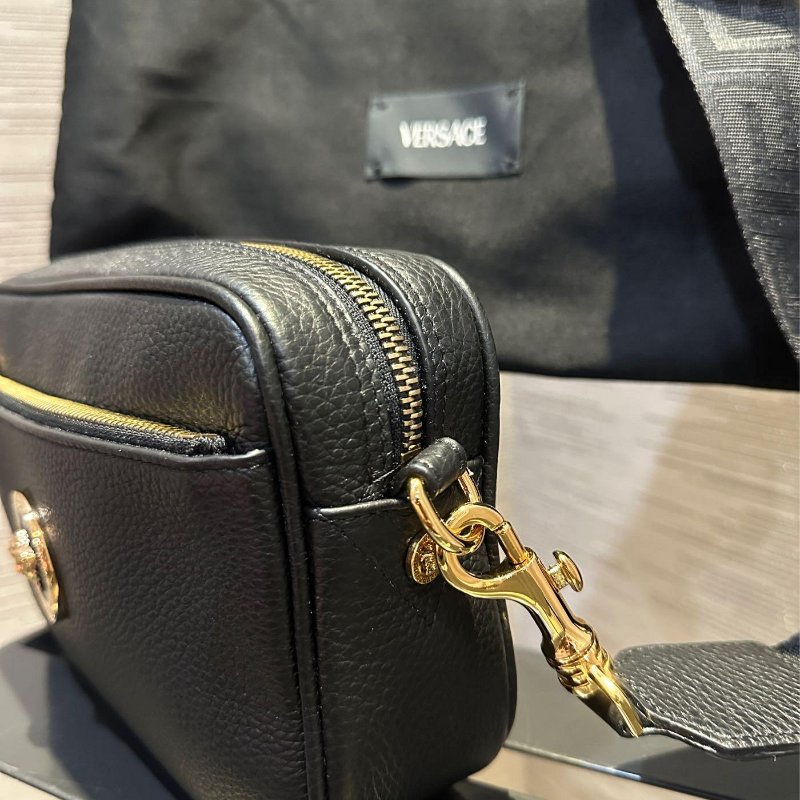 💎Han's house精品服飾💎VERSACE 凡賽斯 女神頭 頂級黑牌 小牛皮 兩用 腰包 側背包-6