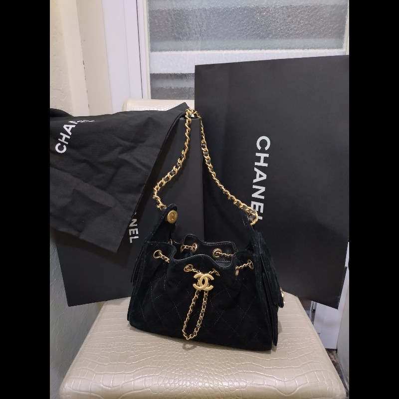 Chanel 金鍊黑麂皮迷你25包-3