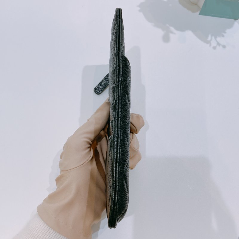 TW4610 Chanel 香奈兒 拉鏈長款卡包 魚子醬 黑色 Zipper Phone Pouch Caviar Black x GHW-2