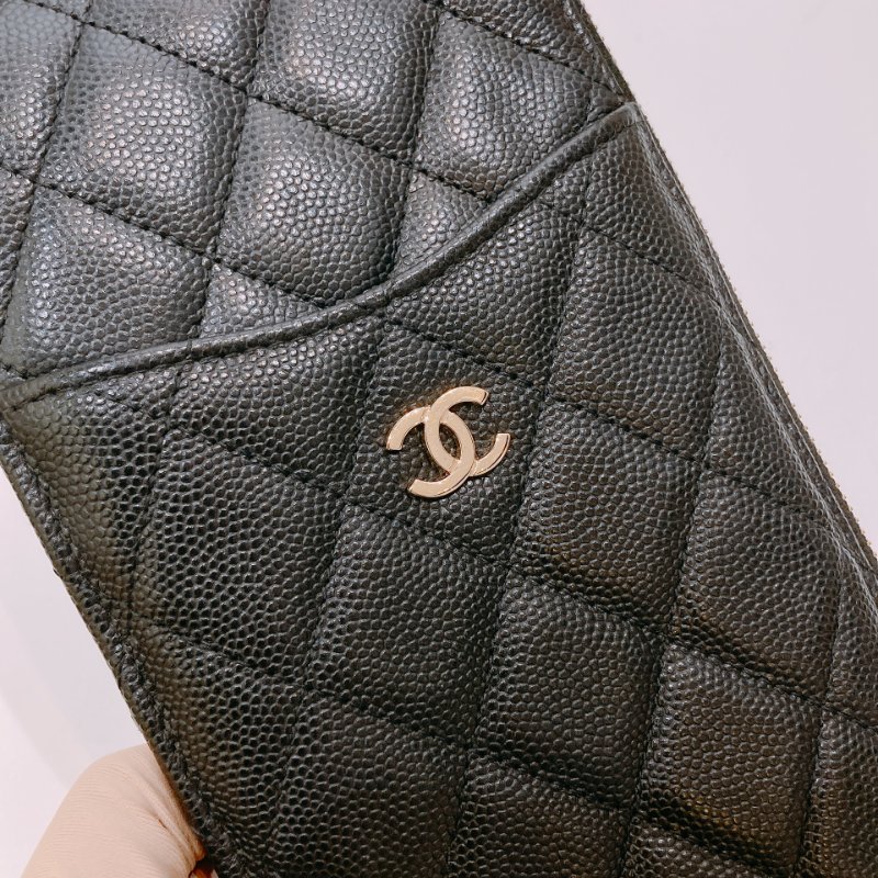TW4610 Chanel 香奈兒 拉鏈長款卡包 魚子醬 黑色 Zipper Phone Pouch Caviar Black x GHW-10