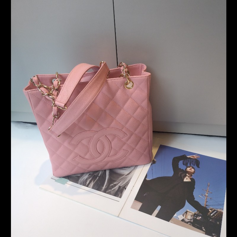 Chanel 金鍊粉荔枝皮小號豆腐包 tote bag-0