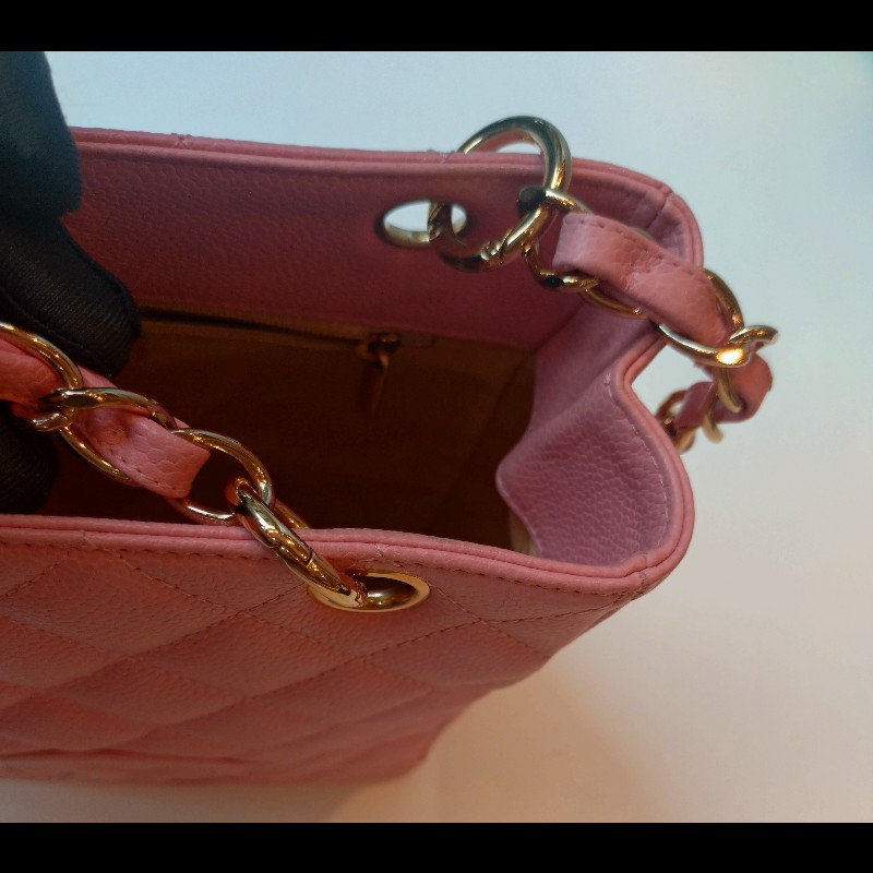 Chanel 金鍊粉荔枝皮小號豆腐包 tote bag-14