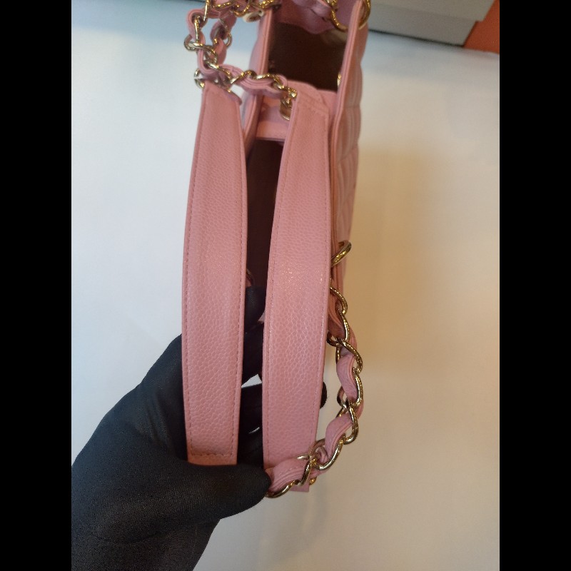 Chanel 金鍊粉荔枝皮小號豆腐包 tote bag-24