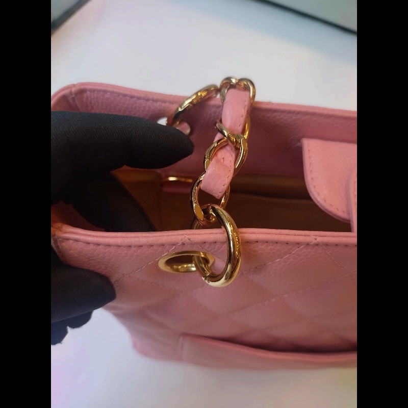 Chanel 金鍊粉荔枝皮小號豆腐包 tote bag-26