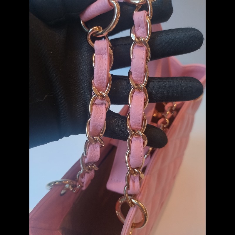 Chanel 金鍊粉荔枝皮小號豆腐包 tote bag-29