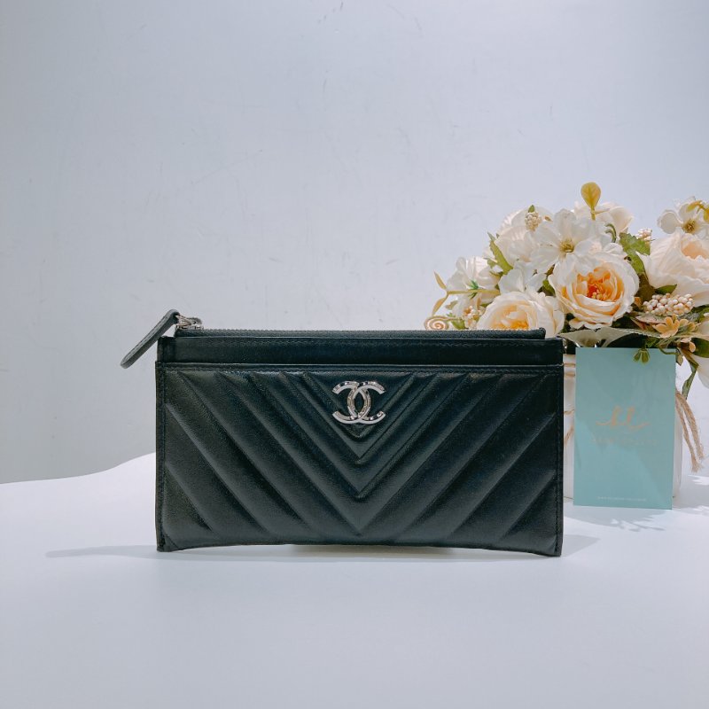 TW4611 Chanel 香奈兒 拉鏈長款卡包 黑色 Zipper Pouch Lambskin Black x PHW-0