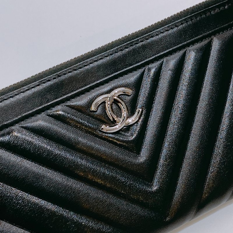 TW4611 Chanel 香奈兒 拉鏈長款卡包 黑色 Zipper Pouch Lambskin Black x PHW-10