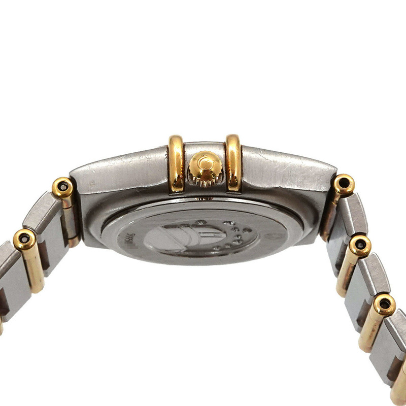 歐米茄星座系列迷你雙色1262 75女錶,鑲嵌12顆鑽石,白色錶殼,黃金石英機芯-4