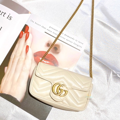 GUCCI  476433 白色 Mini GG Marmont 雙Ｇ 馬夢系列 掀蓋 迷你 兩用 鍊包 腰包 晚宴包