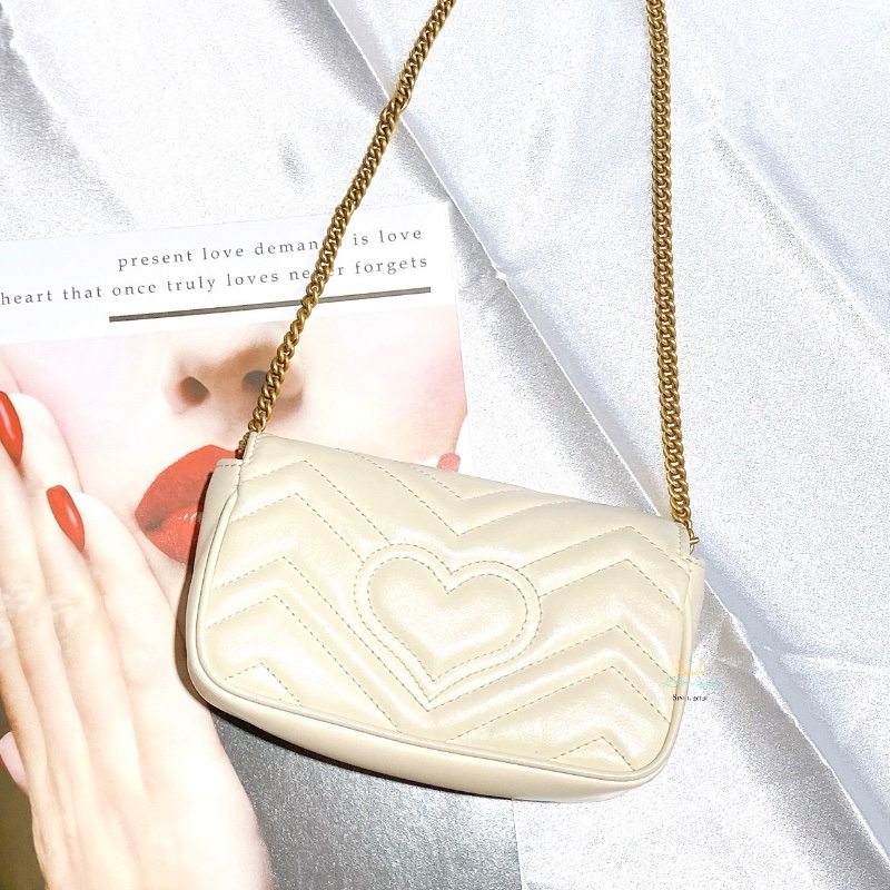 GUCCI  476433 白色 Mini GG Marmont 雙Ｇ 馬夢系列 掀蓋 迷你 兩用 鍊包 腰包 晚宴包-1