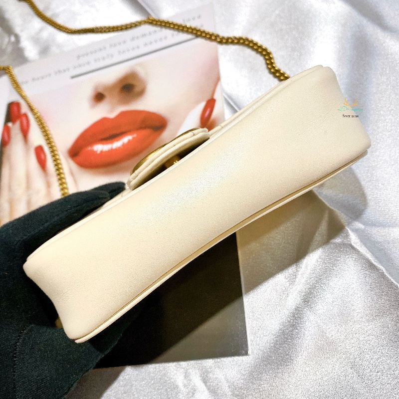 GUCCI  476433 白色 Mini GG Marmont 雙Ｇ 馬夢系列 掀蓋 迷你 兩用 鍊包 腰包 晚宴包-2