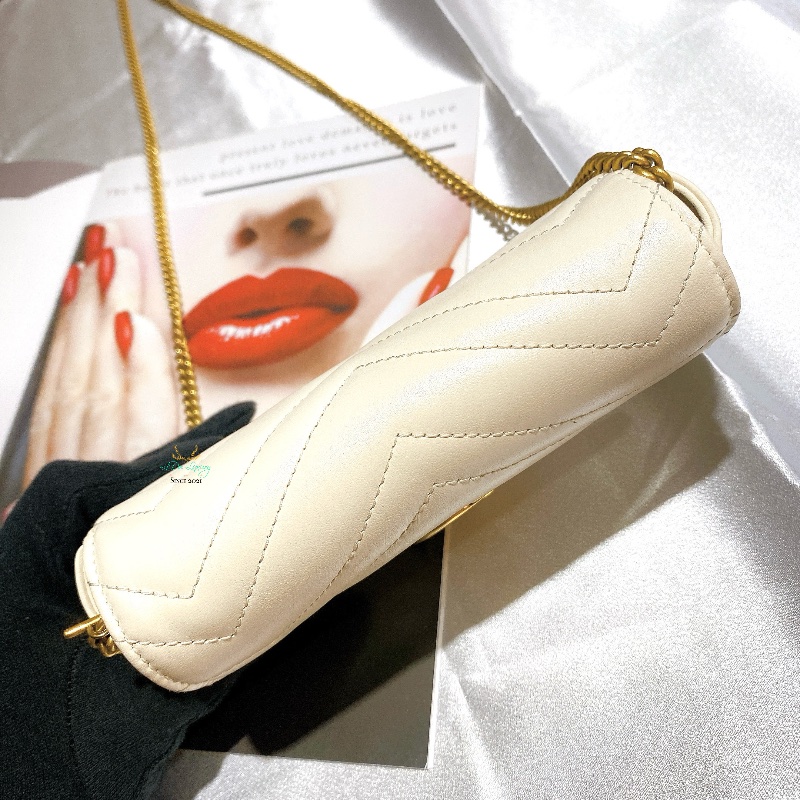 GUCCI  476433 白色 Mini GG Marmont 雙Ｇ 馬夢系列 掀蓋 迷你 兩用 鍊包 腰包 晚宴包-3