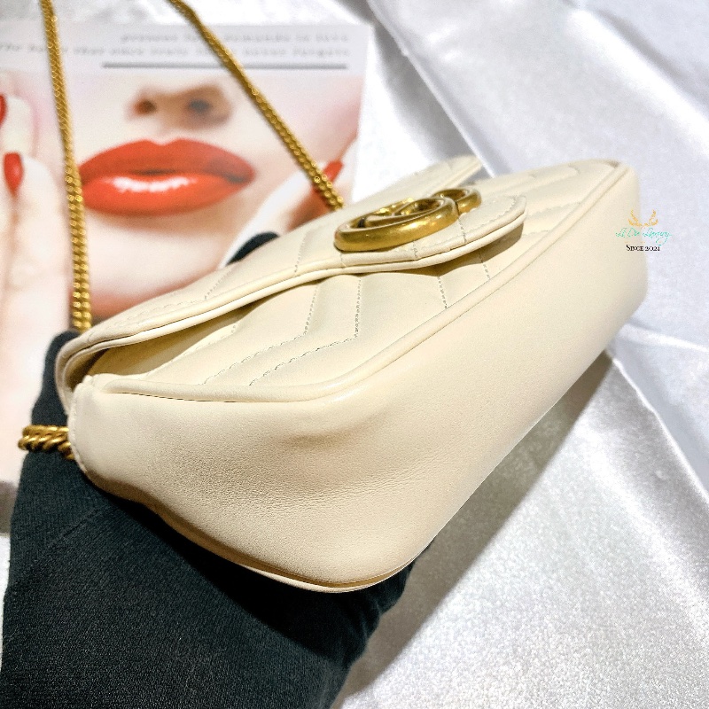 GUCCI  476433 白色 Mini GG Marmont 雙Ｇ 馬夢系列 掀蓋 迷你 兩用 鍊包 腰包 晚宴包-5