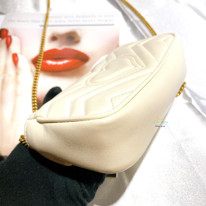 GUCCI  476433 白色 Mini GG Marmont 雙Ｇ 馬夢系列 掀蓋 迷你 兩用 鍊包 腰包 晚宴包-7