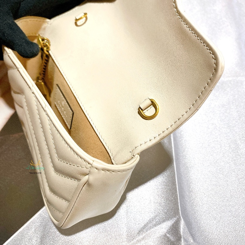 GUCCI  476433 白色 Mini GG Marmont 雙Ｇ 馬夢系列 掀蓋 迷你 兩用 鍊包 腰包 晚宴包-8