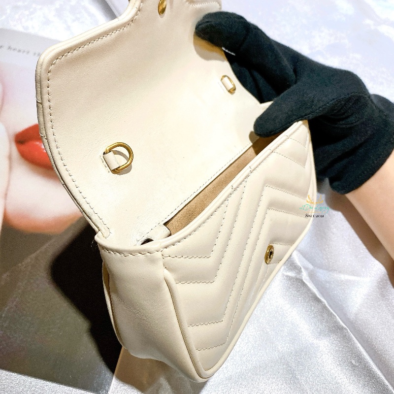 GUCCI  476433 白色 Mini GG Marmont 雙Ｇ 馬夢系列 掀蓋 迷你 兩用 鍊包 腰包 晚宴包-9