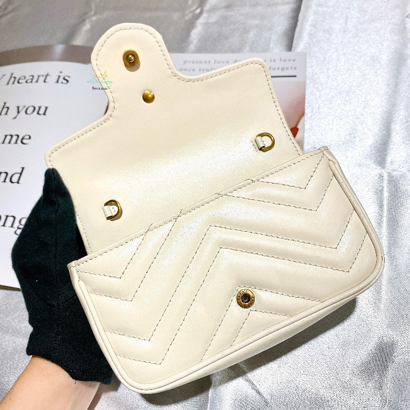 GUCCI  476433 白色 Mini GG Marmont 雙Ｇ 馬夢系列 掀蓋 迷你 兩用 鍊包 腰包 晚宴包-10