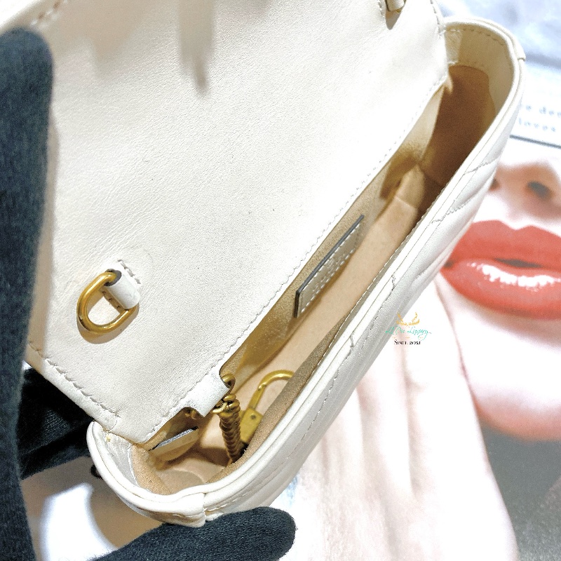 GUCCI  476433 白色 Mini GG Marmont 雙Ｇ 馬夢系列 掀蓋 迷你 兩用 鍊包 腰包 晚宴包-11