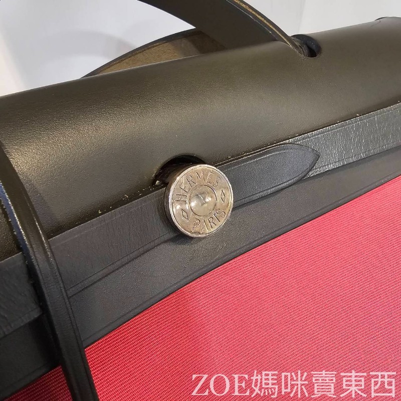 Hermes 桃紅色拼黑色牛皮 Herbag31-14