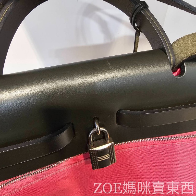 Hermes 桃紅色拼黑色牛皮 Herbag31-17