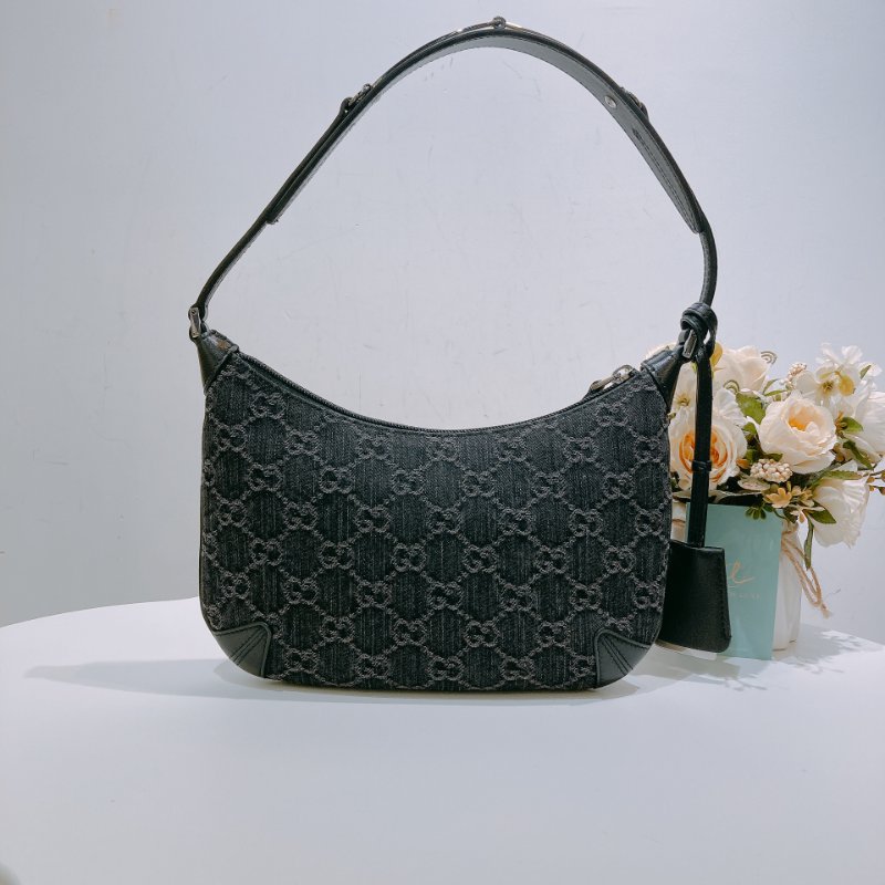 TW4615 Gucci 古馳 經典logo 雙G帆布 腋下包Horsebit Slim Small Shoulder Bag Black x PHW-1