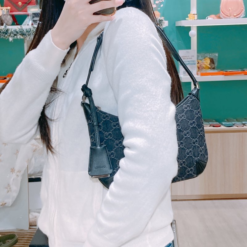 TW4615 Gucci 古馳 經典logo 雙G帆布 腋下包Horsebit Slim Small Shoulder Bag Black x PHW-12