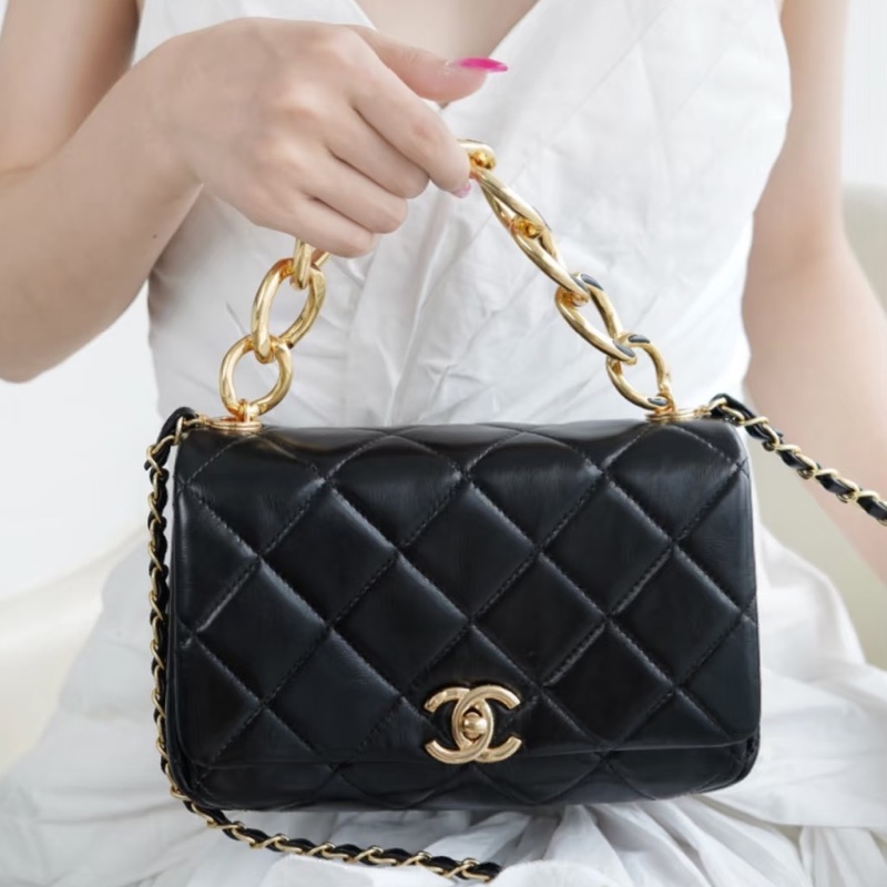 氣質必收款😍99新🆕Chanel香奈兒22Amini黑金雙鏈條芯片款手提單肩斜挎包-1