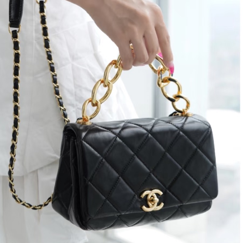 氣質必收款😍99新🆕Chanel香奈兒22Amini黑金雙鏈條芯片款手提單肩斜挎包-2