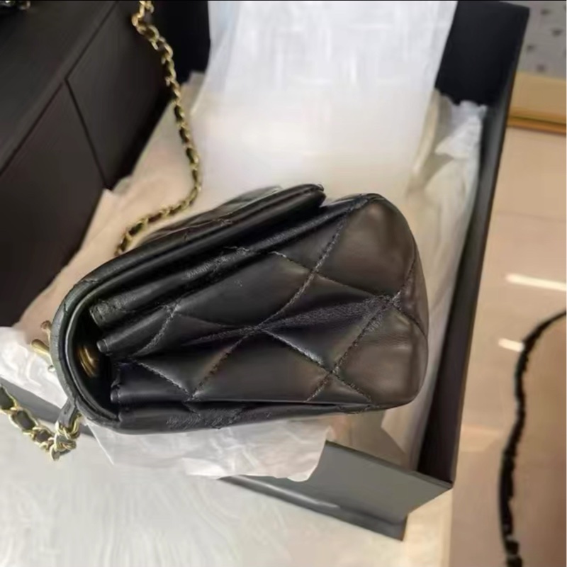 氣質必收款😍99新🆕Chanel香奈兒22Amini黑金雙鏈條芯片款手提單肩斜挎包-7