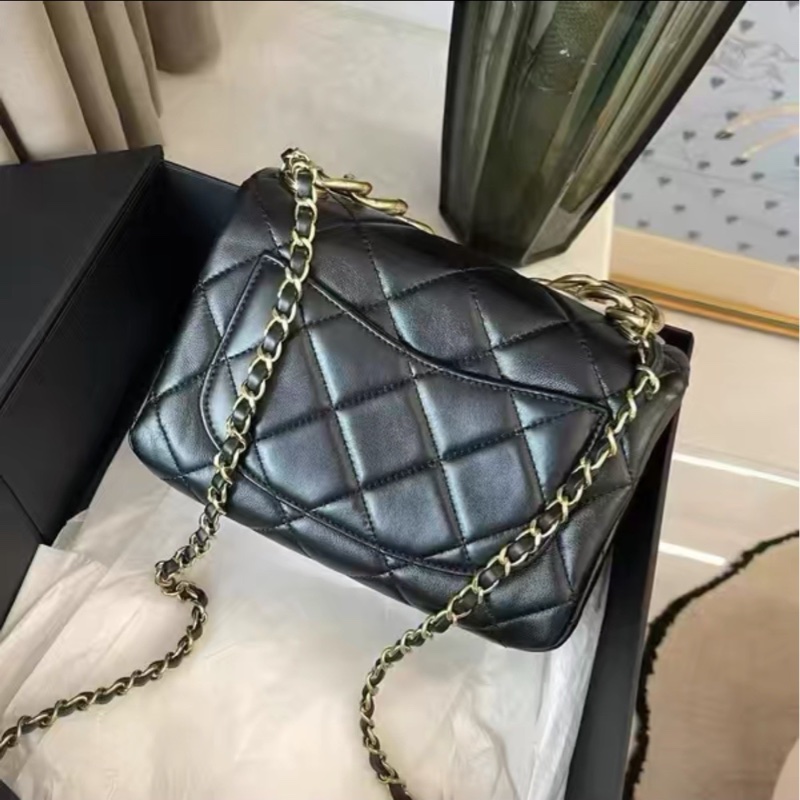 氣質必收款😍99新🆕Chanel香奈兒22Amini黑金雙鏈條芯片款手提單肩斜挎包-8