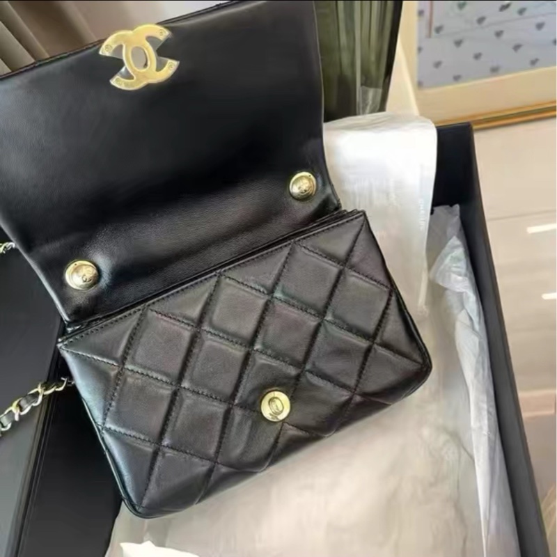 氣質必收款😍99新🆕Chanel香奈兒22Amini黑金雙鏈條芯片款手提單肩斜挎包-9