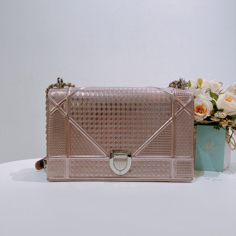 TW4617 Christian Dior 中號 盾牌 鏈條包 香檳金Medium Diorama Shoulder Bag Metallic Pink-0