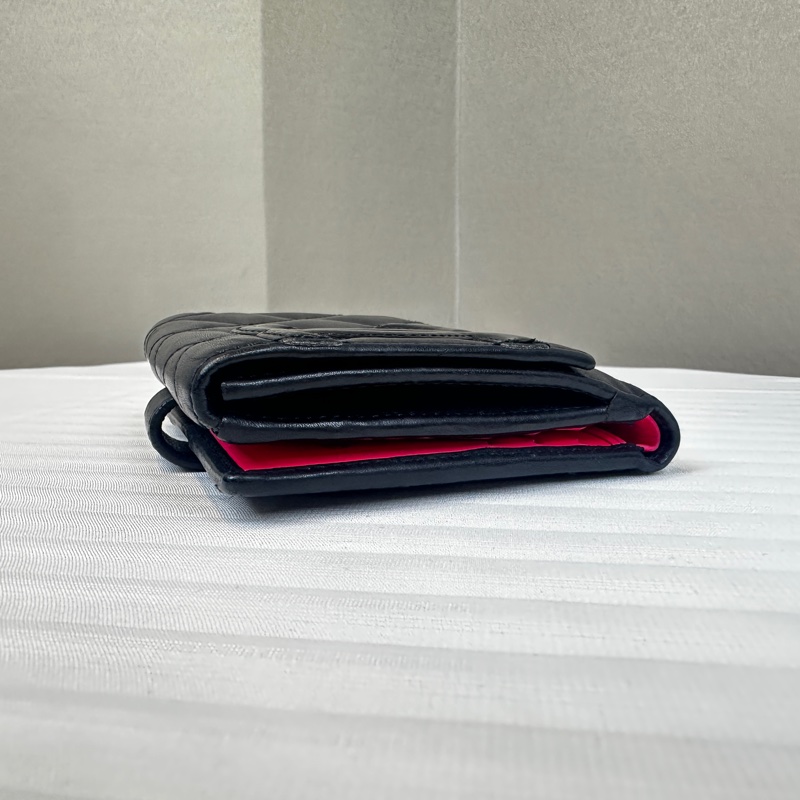 香奈兒/Chanel Cambon Trifold Wallet 牛皮黑色拼內裡粉紅 短款三折多卡位錢包 11x2x10cm-13