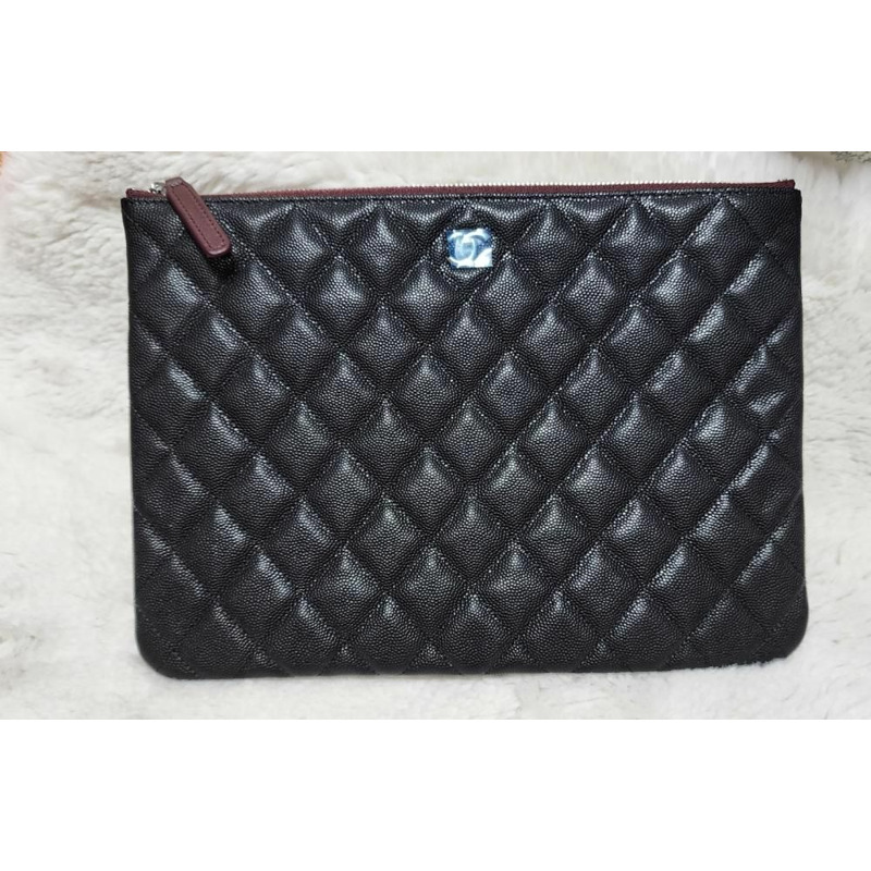 CHANEL 全新中型手拿包 經典魚子醬香檳金黑魚子醬 全新中型手拿包-2