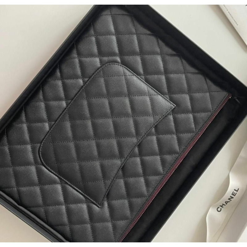 CHANEL 全新中型手拿包 經典魚子醬香檳金黑魚子醬 全新中型手拿包-4