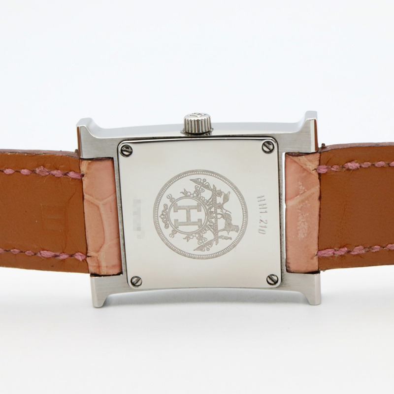 愛馬仕H系列腕錶，不鏽鋼和皮革材質，女士款，銀色，型號HH1.210-5