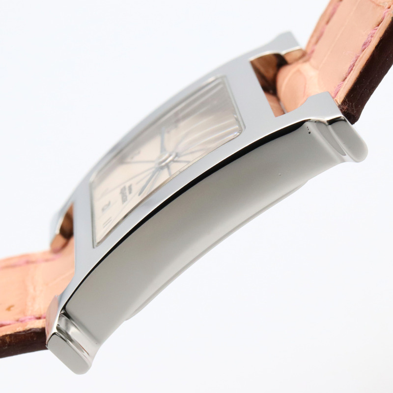 愛馬仕H系列腕錶，不鏽鋼和皮革材質，女士款，銀色，型號HH1.210-10