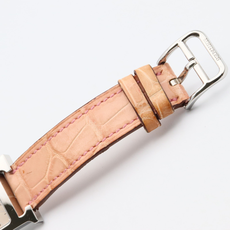 愛馬仕H系列腕錶，不鏽鋼和皮革材質，女士款，銀色，型號HH1.210-11