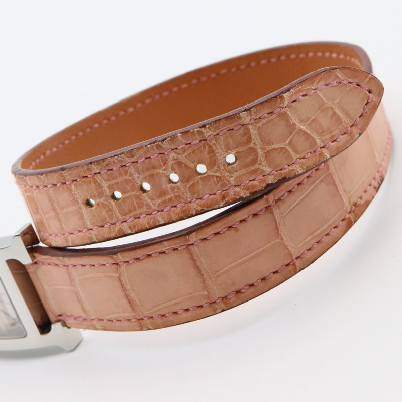 愛馬仕H系列腕錶，不鏽鋼和皮革材質，女士款，銀色，型號HH1.210-14