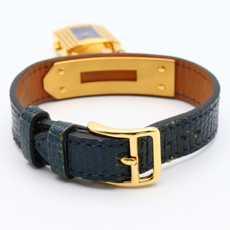 愛馬仕 Kelly 女士腕錶，鍍金款，皮革錶帶，藍色，KE1.201-3