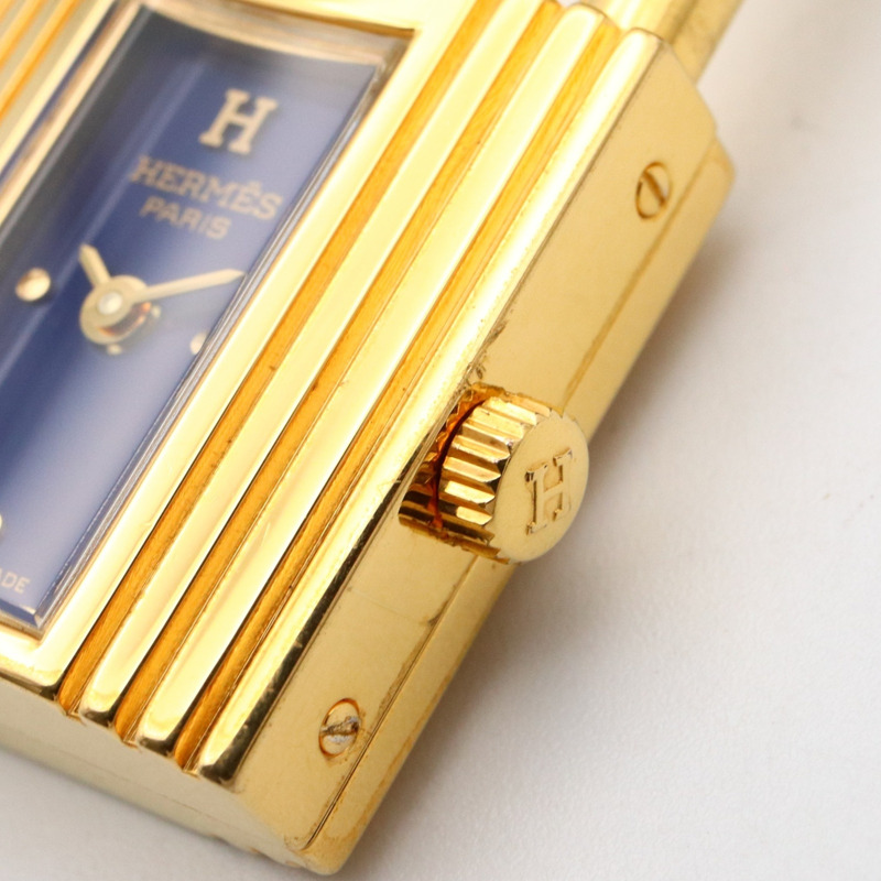 愛馬仕 Kelly 女士腕錶，鍍金款，皮革錶帶，藍色，KE1.201-4