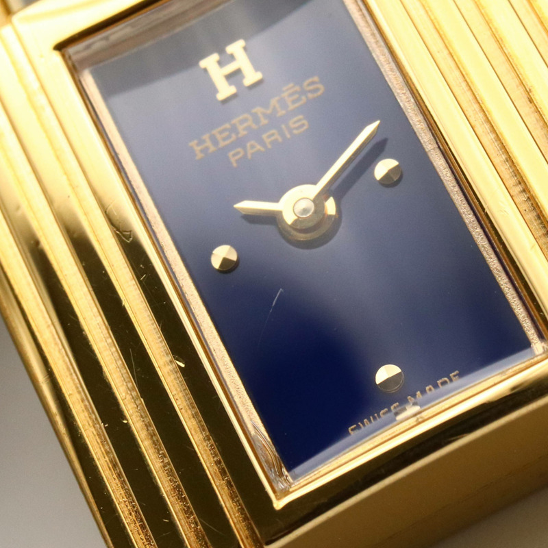 愛馬仕 Kelly 女士腕錶，鍍金款，皮革錶帶，藍色，KE1.201-10