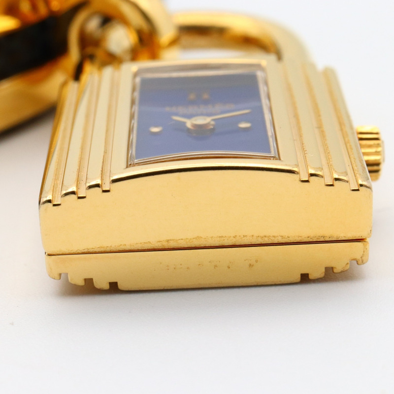 愛馬仕 Kelly 女士腕錶，鍍金款，皮革錶帶，藍色，KE1.201-12